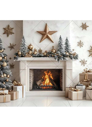 Christmas Background Xmas Tree Garland Fireplace Christmas Backdrops - MimiStylez