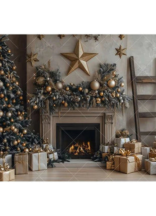 Christmas Background Xmas Tree Garland Fireplace Christmas Backdrops - MimiStylez