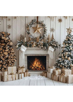 Christmas Background Xmas Tree Garland Fireplace Christmas Backdrops - MimiStylez