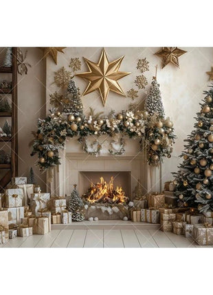 Christmas Background Xmas Tree Garland Fireplace Christmas Backdrops - MimiStylez