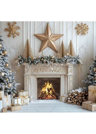 Christmas Background Xmas Tree Garland Fireplace Christmas Backdrops - MimiStylez
