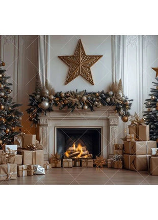 Christmas Background Xmas Tree Garland Fireplace Christmas Backdrops - MimiStylez