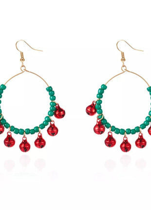 Christmas Beaded Hoop Earrings with Jingle Bells - MimiStylez