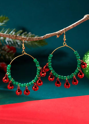 Christmas Beaded Hoop Earrings with Jingle Bells - MimiStylez