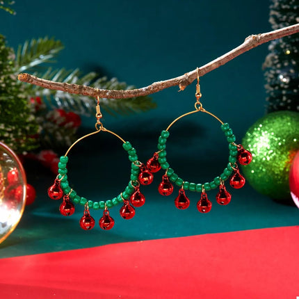 Christmas Beaded Hoop Earrings with Jingle Bells - MimiStylez