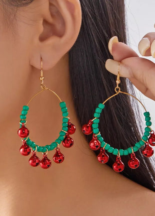 Christmas Beaded Hoop Earrings with Jingle Bells - MimiStylez
