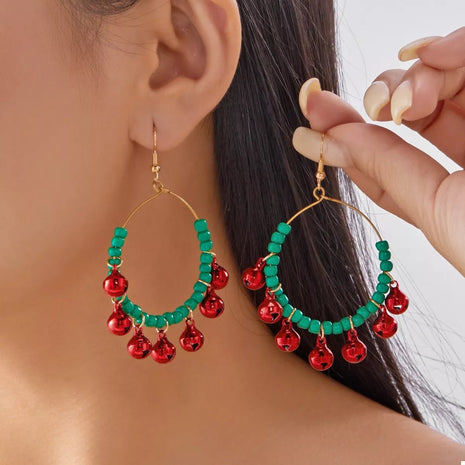 Christmas Beaded Hoop Earrings with Jingle Bells - MimiStylez