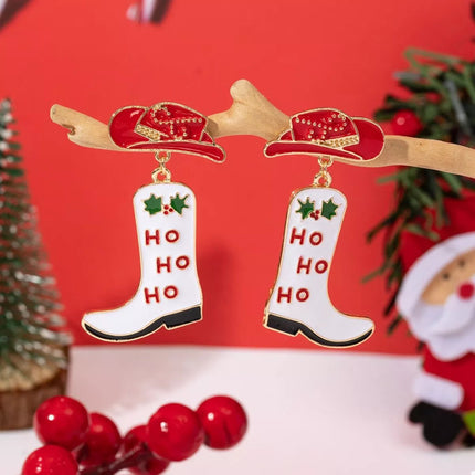 Christmas Cowboy Hat and Boot Dangle Earrings - MimiStylez