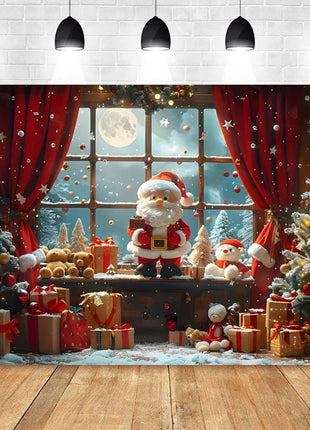 Christmas Photography Backdrop Santa Claus Window Snow Forest - MimiStylez