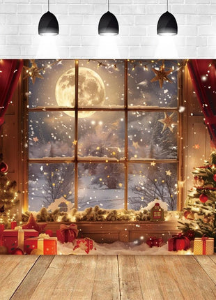 Christmas Photography Backdrop Santa Claus Window Snow Forest Xmas Tree - MimiStylez