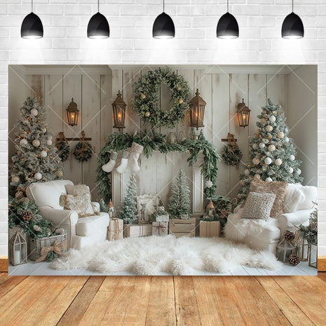 Christmas Photography Background Pine Fence Garland Christmas Tree Backdrop - MimiStylez