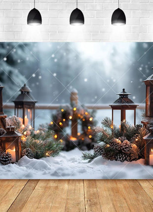 Christmas Photography Background Pine Fence Garland Christmas Tree Backdrop - MimiStylez