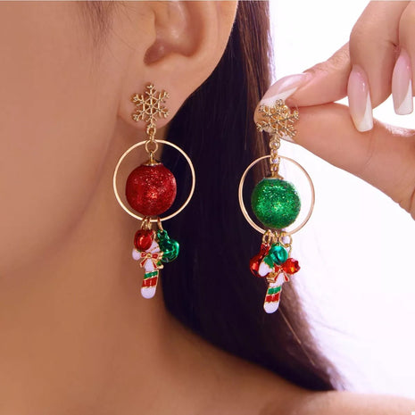 Christmas Snowflake Dangle Earrings with Colorful Beads - MimiStylez