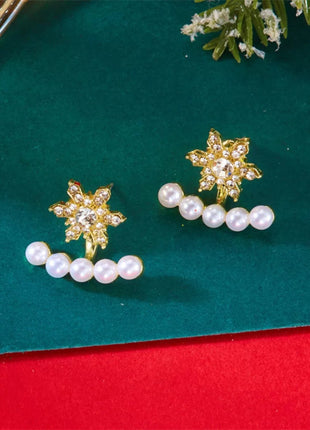 Christmas Snowflake Pearl Earrings - MimiStylez