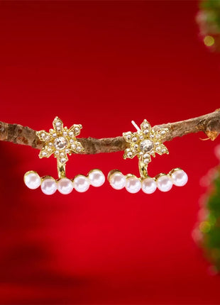 Christmas Snowflake Pearl Earrings - MimiStylez