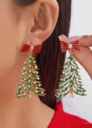 Christmas Tree Bow Drop Earrings - MimiStylez