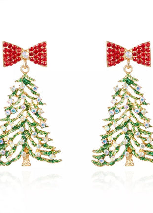 Christmas Tree Bow Drop Earrings - MimiStylez
