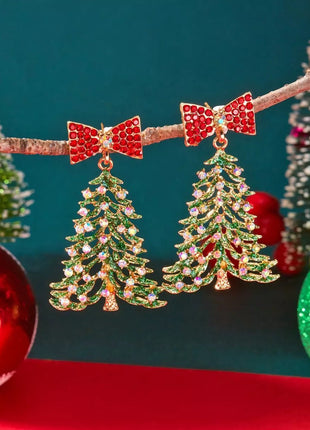Christmas Tree Bow Drop Earrings - MimiStylez