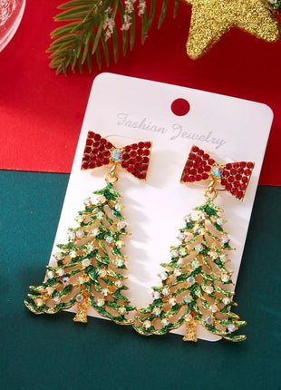 Christmas Tree Bow Drop Earrings - MimiStylez