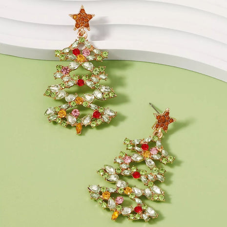 Christmas Tree Earrings with Rhinestones - MimiStylez