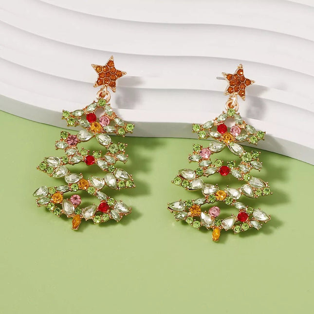 Christmas Tree Earrings with Rhinestones - MimiStylez