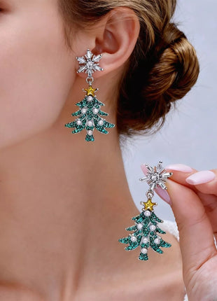 Christmas Tree Snowflake Dangle Earrings - MimiStylez