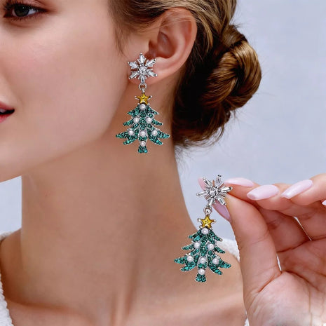Christmas Tree Snowflake Dangle Earrings - MimiStylez