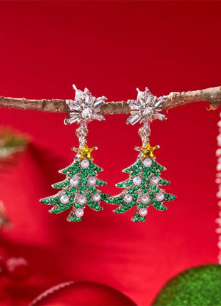 Christmas Tree Snowflake Dangle Earrings - MimiStylez