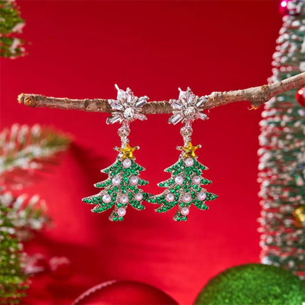 Christmas Tree Snowflake Dangle Earrings - MimiStylez