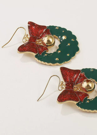 Christmas Wreath Bow Drop Earrings - MimiStylez