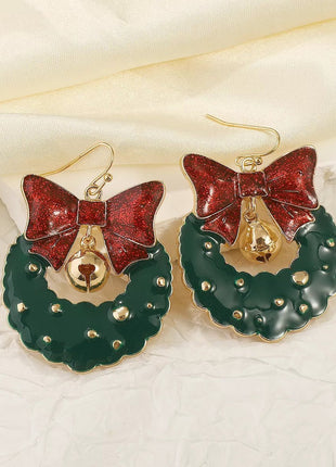Christmas Wreath Bow Drop Earrings - MimiStylez