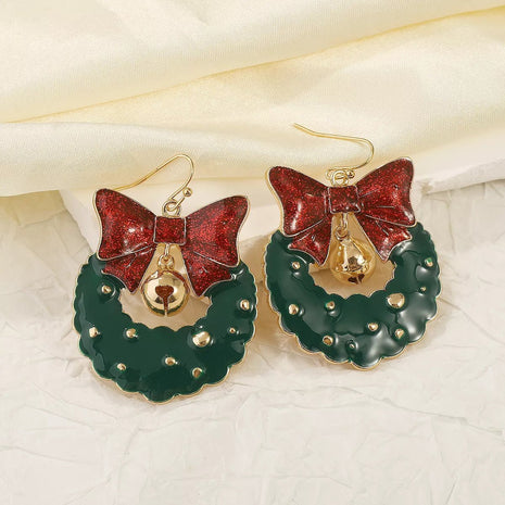 Christmas Wreath Bow Drop Earrings - MimiStylez