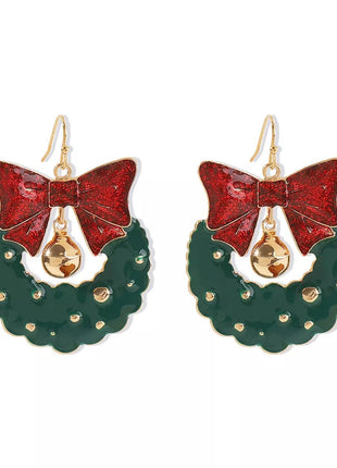 Christmas Wreath Bow Drop Earrings - MimiStylez
