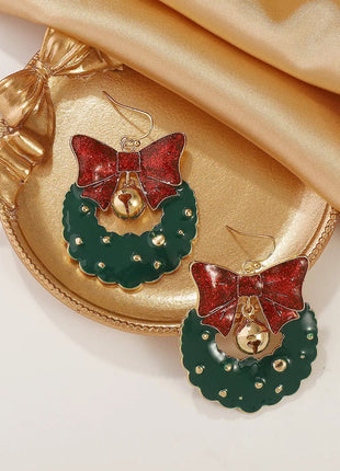 Christmas Wreath Bow Drop Earrings - MimiStylez
