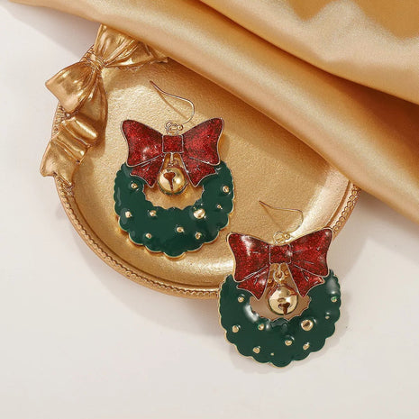 Christmas Wreath Bow Drop Earrings - MimiStylez