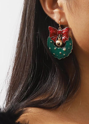 Christmas Wreath Bow Drop Earrings - MimiStylez