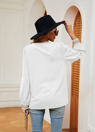 Contrast Puff Sleeve Blouse - MimiStylez