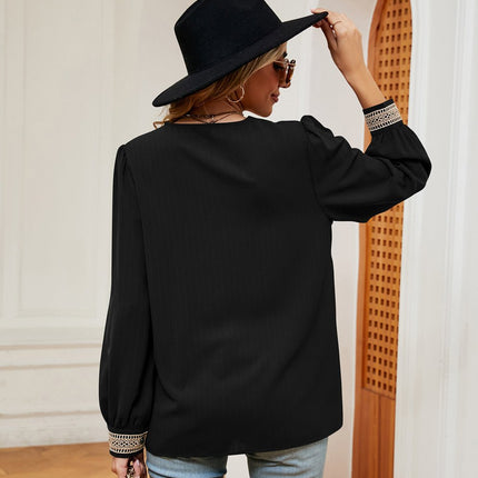 Contrast Puff Sleeve Blouse - MimiStylez