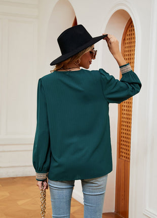 Contrast Puff Sleeve Blouse - MimiStylez