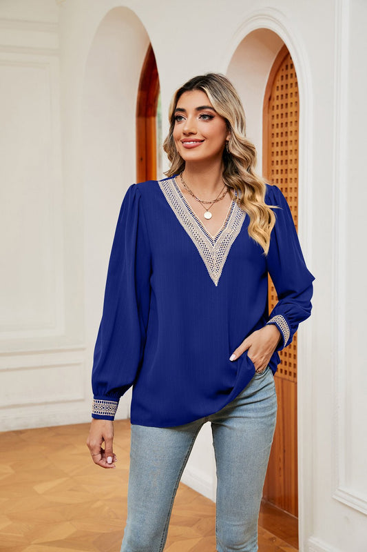 Contrast Puff Sleeve Blouse - MimiStylez