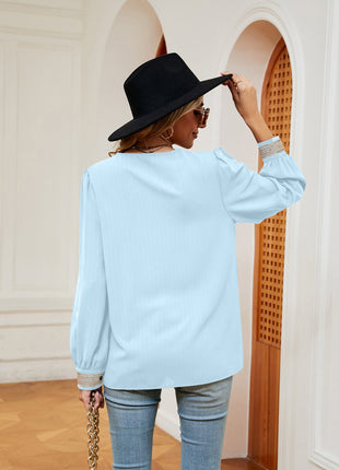 Contrast Puff Sleeve Blouse - MimiStylez