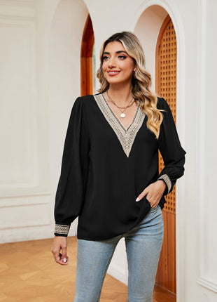 Contrast Puff Sleeve Blouse - MimiStylez