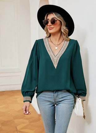 Contrast Puff Sleeve Blouse - MimiStylez