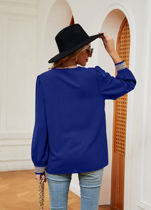 Contrast Puff Sleeve Blouse - MimiStylez