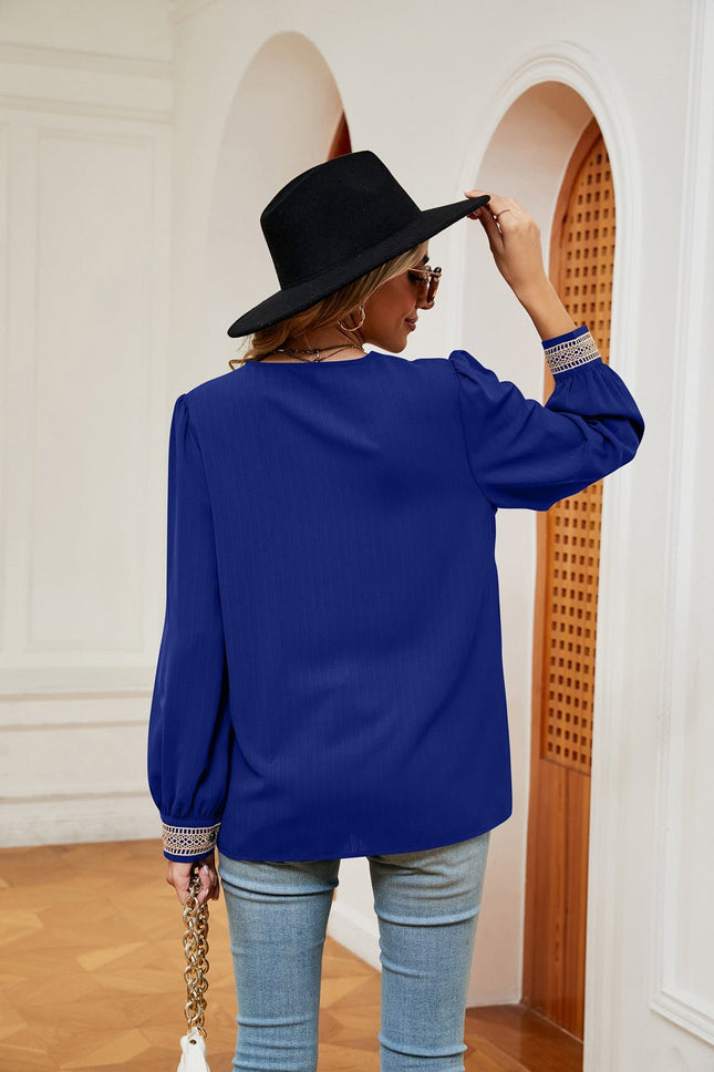 Contrast Puff Sleeve Blouse - MimiStylez