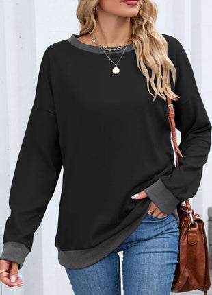 Contrast Trim Long Sleeve Sweatshirt - MimiStylez