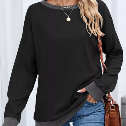 Contrast Trim Long Sleeve Sweatshirt - MimiStylez