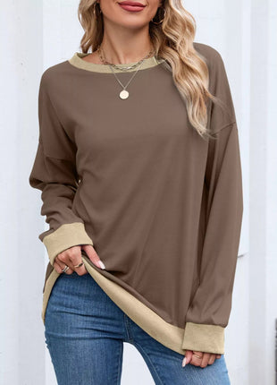 Contrast Trim Long Sleeve Sweatshirt - MimiStylez