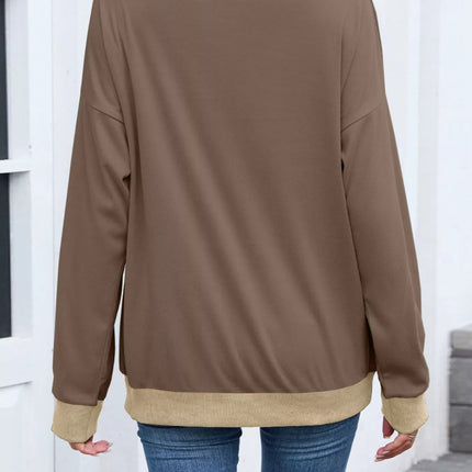 Contrast Trim Long Sleeve Sweatshirt - MimiStylez
