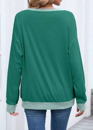 Contrast Trim Long Sleeve Sweatshirt - MimiStylez